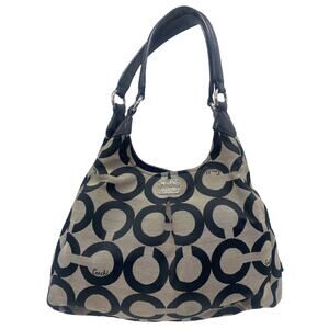 Coach Gray Black Madison Op Art Maggie Shoulder Bag Y2K Jacquard Leather Retro